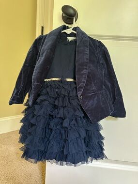 Janie and Jack Navy Velvet Blazer with Ruffled Tulle Dress